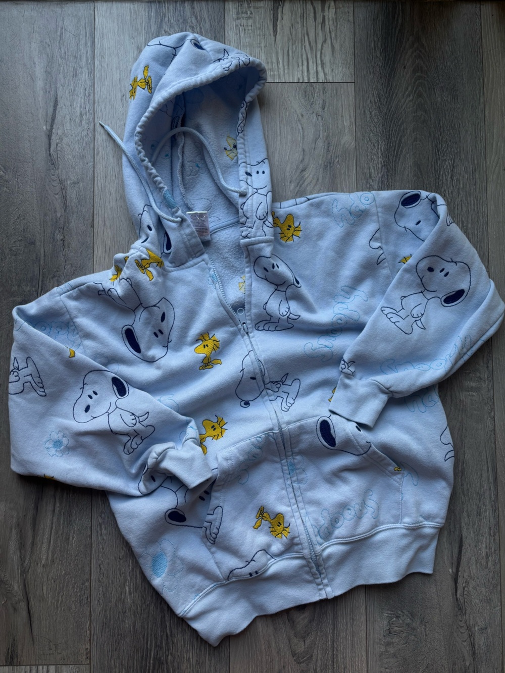 Peanuts Light Blue Hooded Kids Pajama with Snoopy & Yellow Woodstock